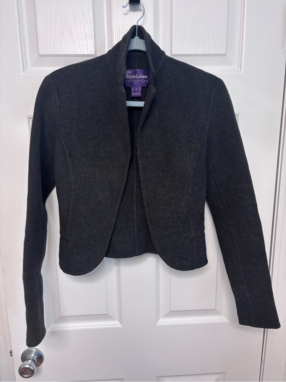 Ralph Lauren Purple Collection Charcoal Cropped Wool/Angora/Cashmere Blazer